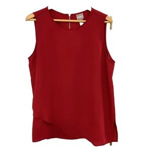 Chico's Women's Red Sleeveless Tank Top Blouse Faux Wrap Shell Back Zipper Large